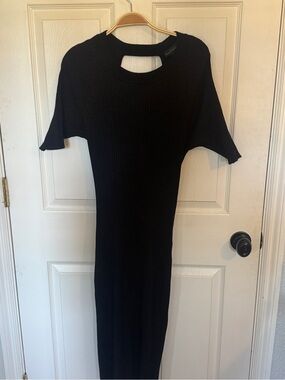 Black Ribbed Knit Midi Dress - Classic Women's Dress